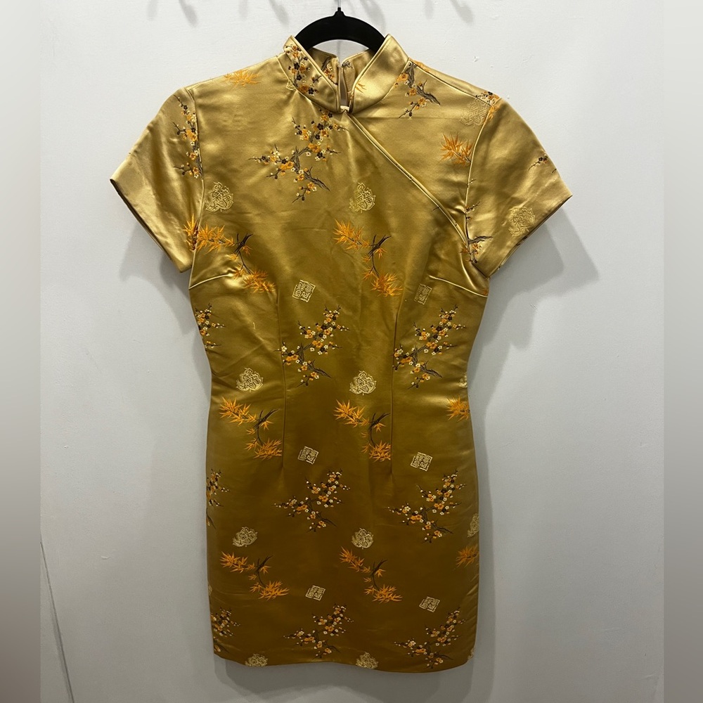 Vintage Hugo Buscati Gold Qipao Inspired Mini Dress